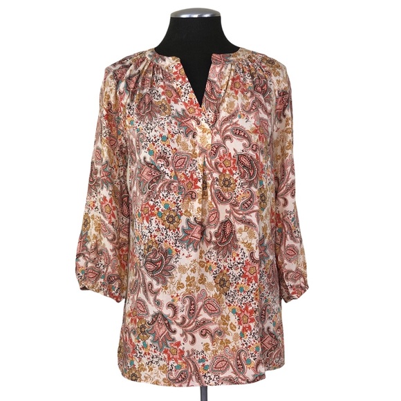 Cynthia Rowley - Paisley Pullover V-Neck Blouse - Picture 2 of 10